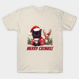 Black Cat Christmas Christmas Cat 2024 T-Shirt